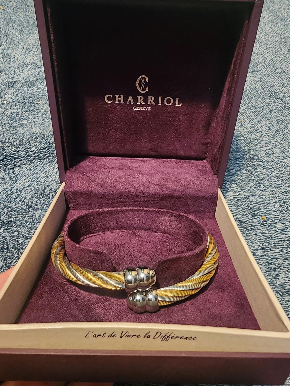 Charriol Two-Tone Cable Cuff Bracelet in Gold and Silver